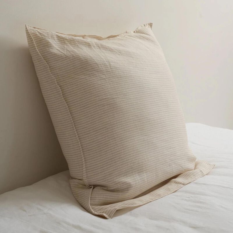 Home Lab 100% French Flax Linen Euro - Sand Stripe image number 1